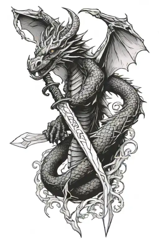 dragon wrapped around sword with 999 incorporated tattoo design idea