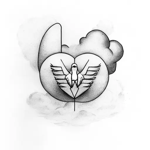 cross dove and clouds with the words LLK tattoo design idea