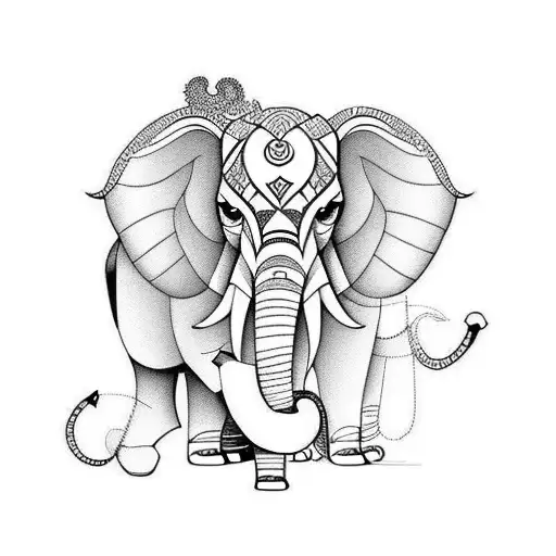 elephant with lion tattoo design idea