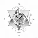Create a geometric arrow with clean, sharp lines, and embed a precise compass at its core. tattoo design idea