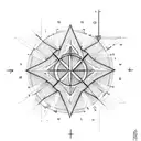 Create a geometric arrow with clean, sharp lines, and embed a precise compass at its core. tattoo design idea