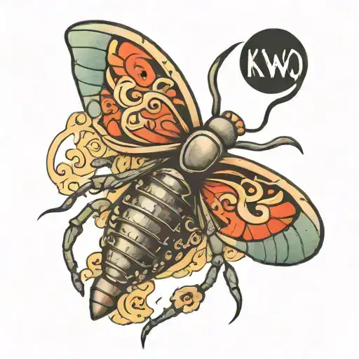insect with KWO letters tattoo design idea