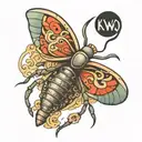 insect with KWO letters tattoo design idea