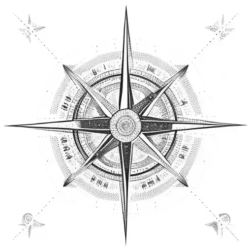 A dotwork design of a compass with the word 'Mamma' in the center, representing the guidance and direction provided by a mother's love tattoo design idea