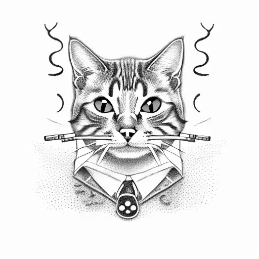 A graphic designer drawing a cat smoking a cigarette tattoo design idea