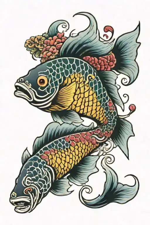 colorful coi fish on sleeve tattoo design idea