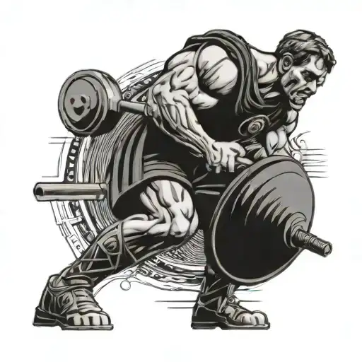 A roman soldier lifting weights in a gym, symbolizing discipline and strength tattoo design idea