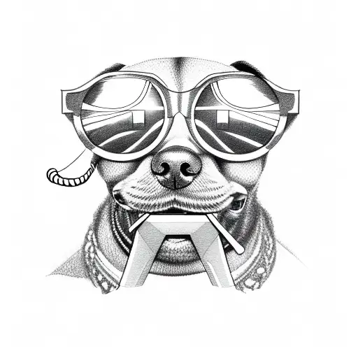 dog with sunglasses and cigarette in his mouth  tattoo design idea
