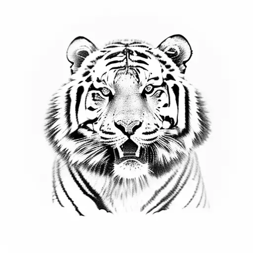 a siberian tiger in front of a three overlooking at the sunset behind a mountain tattoo design idea
