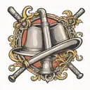 church bells, baseball bat, cowboy hat tattoo design idea