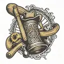 church bells, baseball bat, cowboy hat tattoo design idea