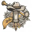 church bells, baseball bat, cowboy hat tattoo design idea