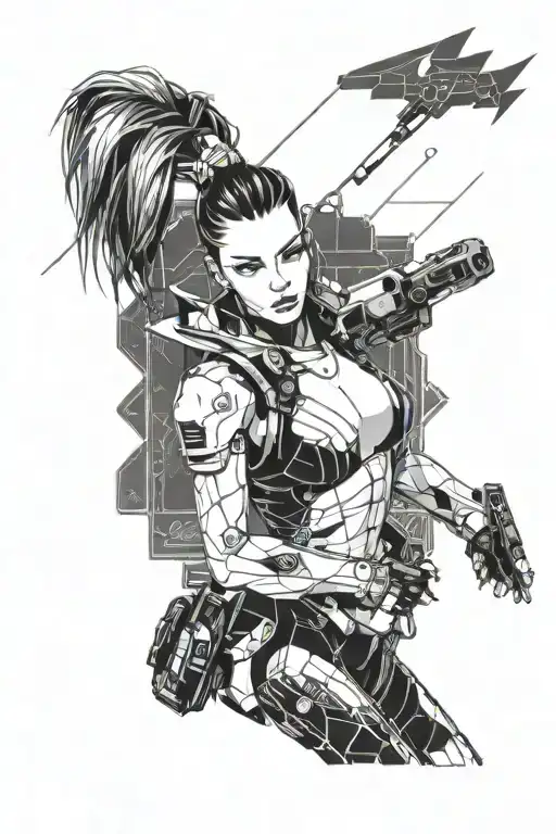 girl cyberpunk 2077 tattoo design idea