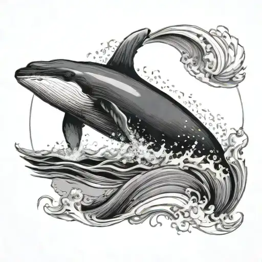 A tattoo picture of whale in the midle of the wave in 5cm² in rectangle and the wave meaning is life and whale is a man tattoo design idea