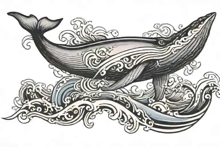 A tattoo picture of whale in the midle of the wave in 5cm² in rectangle and the wave meaning is life and whale is a man tattoo design idea
