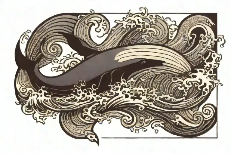 A tattoo picture of whale in the midle of the wave in 5cm² in rectangle and the wave meaning is life and whale is a pers tattoo design idea