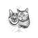 2 animals (cat american shorthair, and dog american bully),  happy together, tribal style, like angels both of them tattoo design idea