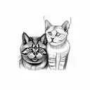 2 animals (cat american shorthair, and dog american bully),  happy together, tribal style, like angels both of them tattoo design idea