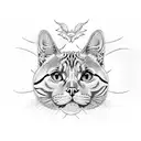 2 animals (cat american shorthair, and dog american bully),  happy together, tribal style, like angels both of them tattoo design idea