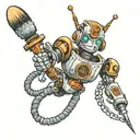 lady robot holding a paintbrush intertwined tattoo design idea