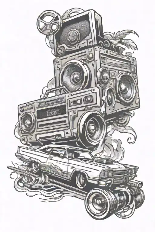 Combine a lowrider car with a boombox for a unique design tattoo design idea