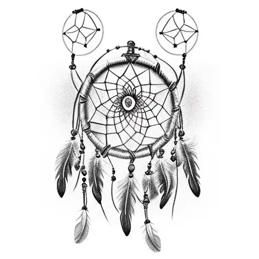 dream catcher on deer antlers head tattoo design idea