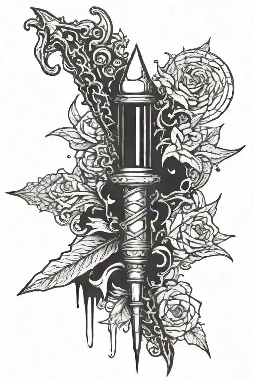 serious blacks wand as the base and the elder wand as the tip tattoo design idea