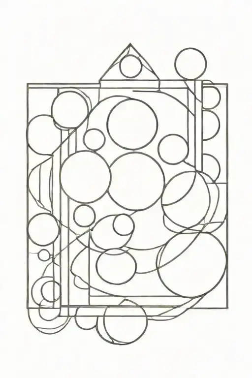 modern geometric stained glass line art tattoo design featuring rectangles and circles with a rectangular border tattoo design idea
