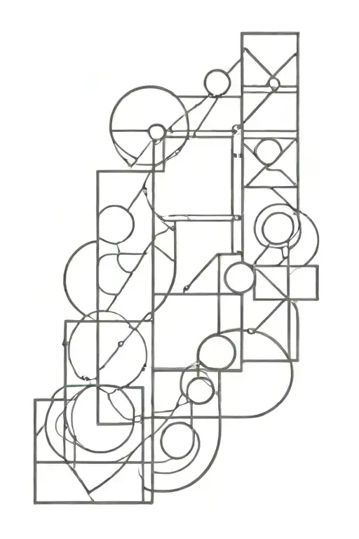 modern geometric stained glass line art tattoo design featuring rectangles and circles tattoo design idea