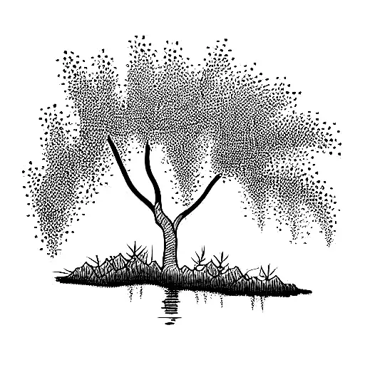 wisteria tree over a pond tattoo design idea