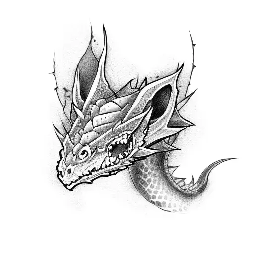 dra with baby dragon tattoo design idea