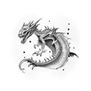 dra with baby dragon tattoo design idea