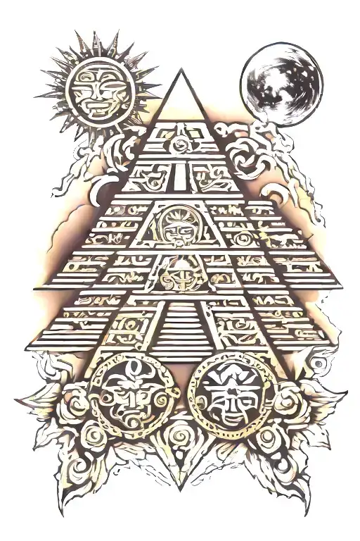 mayan pyramids sun moon tattoo design idea