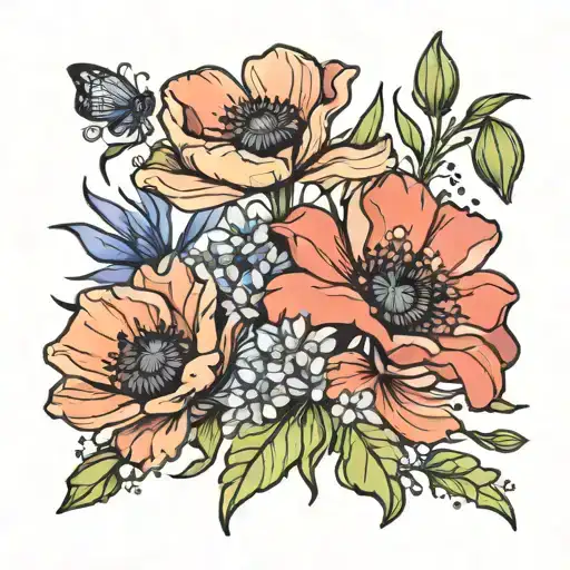 poppy and agapanthus tattoo design idea