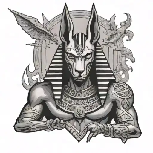 anubis holding tattoo design idea