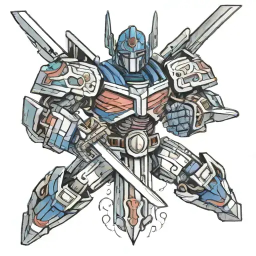Optimus Prime with a sword in his hands tattoo design idea