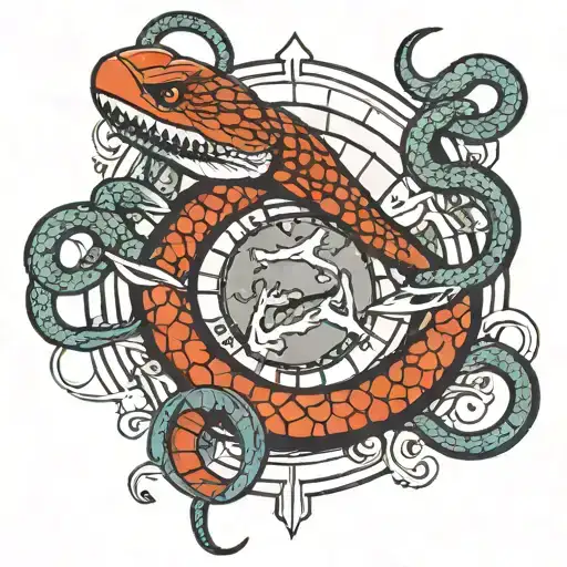 Snakes around the planet Mars with an open mouth tattoo design idea