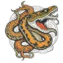 Snakes around the planet Mars with an open mouth tattoo design idea