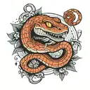 Snakes around the planet Mars with an open mouth tattoo design idea