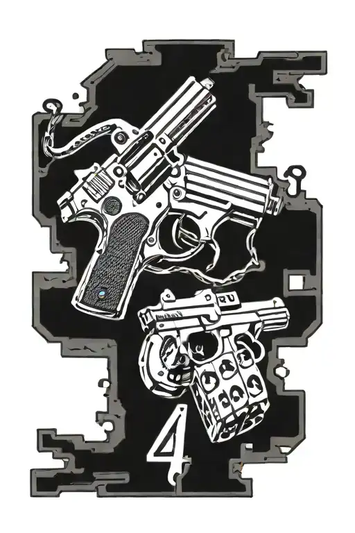 the word 4B4L with guns Money dice o flamed brick wall  tattoo design idea