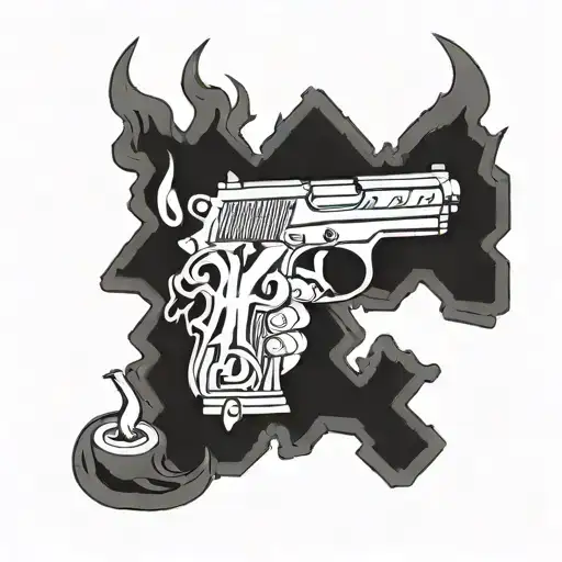 the word 4B4L with money guns weed on flame brick wall tattoo design idea