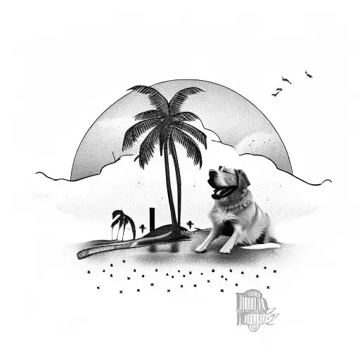 A Florida sunset with palm trees and dog silhouettes tattoo design idea