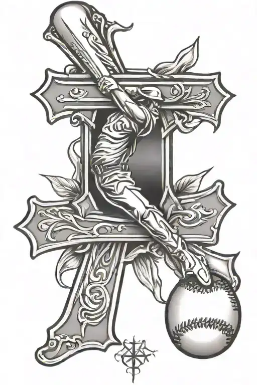 baseball cross surrounded tattoo design idea