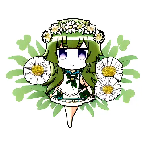 Daisy Flowers, Laurel Leaves, Flora Goddess Low Poly, Nightingale tattoo design idea