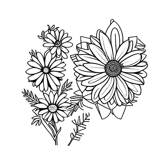 Daisy Flowers, Laurel Leaves, Flora Goddess Low Poly, Nightingale tattoo design idea