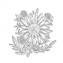 Daisy Flowers, Laurel Leaves, Flora Goddess Low Poly, Nightingale tattoo design idea