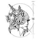 Daisy Flowers, Laurel Leaves, Flora Goddess Low Poly, Nightingale tattoo design idea