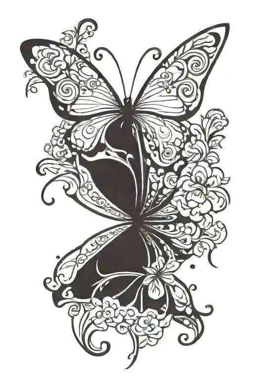 butter fly with petunia tattoo design idea