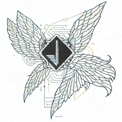 cyber sigilism wings holding tattoo design idea