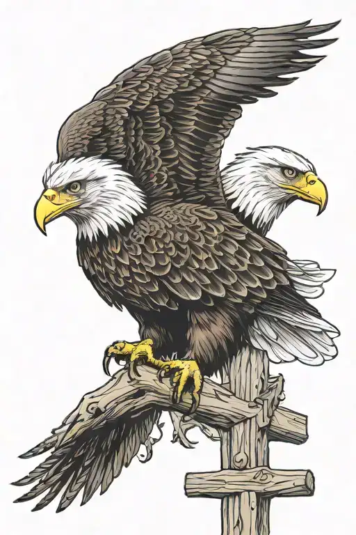 Bald eagle perched on cross tattoo design idea